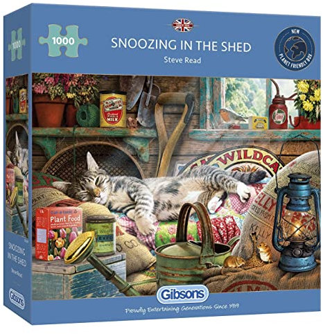 Gibsons Snoozing in the Shed 1000 Piece Jigsaw Puzzle | Chilling Cat Puzzle | Sustainable Jigsaw for Adults Teens | Premium 100% Recycled Board | Great Gift | Gibsons Games