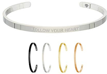 Max Palmer | Armband/Armreif mit Spruch - Gravur Follow Your Heart | Silber, Schwarz, Gold oder Roségold | Damen, Herren, Kinder | Charm/Bracelet | Bangle