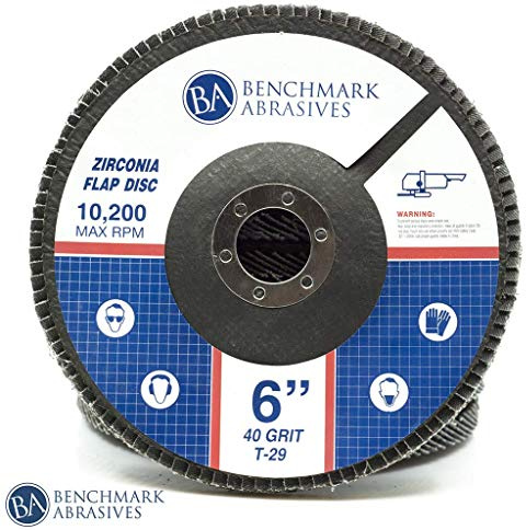 Benchmark Abrasives 6 x 7/8 Premium High Density Jumbo Zirconia Type 29 Flap Discs for Angle Grinder, 6 Inch Sanding Discs, Finishing, Deburring, Rust Removal - (10 Pack) 40 Grit