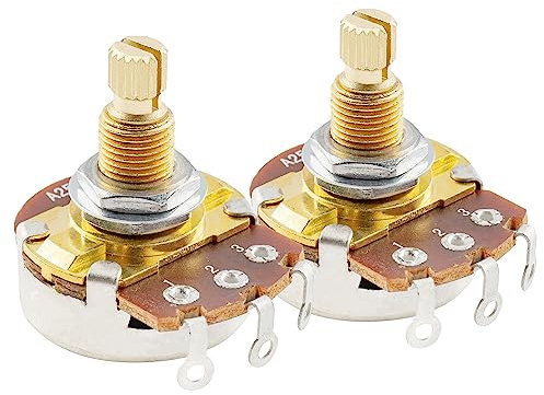 Musiclily Pro A25K Poti Metrisch Messinggewinde Split Shaft 9,5mm 2er Set | Logarithmisch Potentiometer, für E-Gitarre und Bass