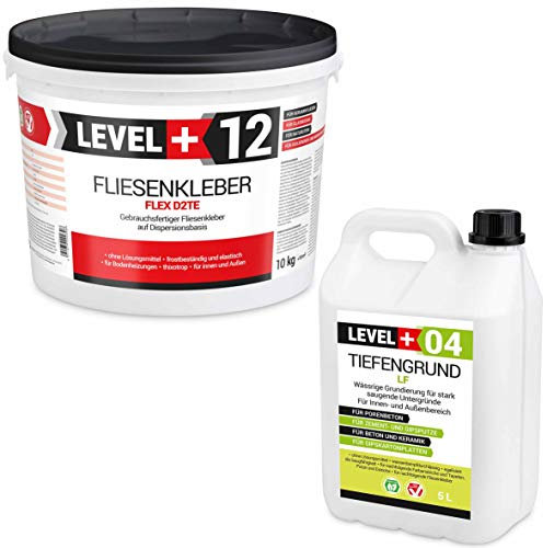 Set 10Kg Weiß Fertig Fliesenkleber Flexkleber + 5L Tiefengrund LF, LEVEL+ SET206