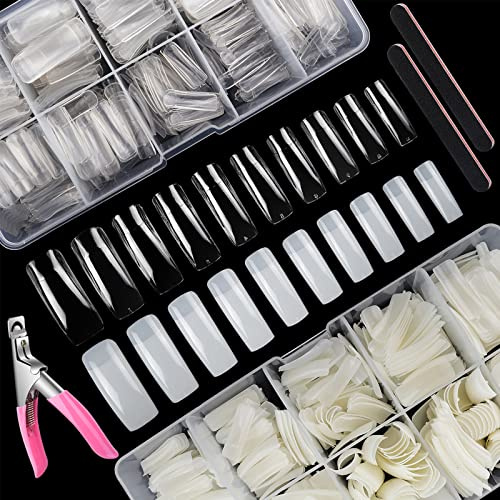 Deciniee Nail Tips for Gel & Acrylic Extensions, 1000 Square in Storage Box | 10 Sizes, Clear & Natural, Thin, Highly Flexible, Not Easy To Break, Nail Fit, DIY Nail Art Manicure for Beginners Home
