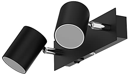 ledscom.de Wandspot WAIKA, zweiflammig, mit Schalter, schwarz matt + GU10 LED Lampen 3-Stufen Dimmen: je max. je 609lm weiß