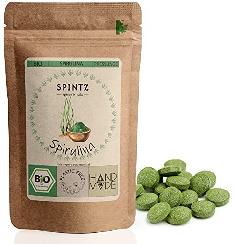 SPINTZ® 2000 Stk. Bio Spirulina Bio Presslinge 100% kontrolliert biologischer Anbau | Vegane Spirulina Tabletten 250mg/Tab | Plastikfrei und nachhaltig verpackte Spirulina Tabletten