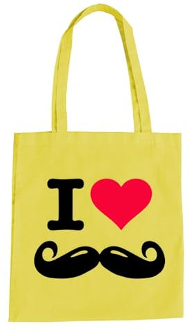 I Love Moustache Baumwolltasche - Bart Schnurrbart Oberlippenbart Schnorres Gelb
