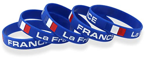Silikon Armband Frankreich Fanartikel mit Flagge – Perfekt Für Fussball Frankreich fanartikel ! Einheitsgröße, passt jedem Erwachsenen. Unterstützen Sie Ihr Land. 5 Stück.