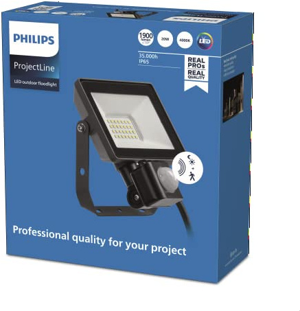 Philips ProjectLine Flutlicht, 20W, 4000K, mit Sensor, schwarz, 6500K