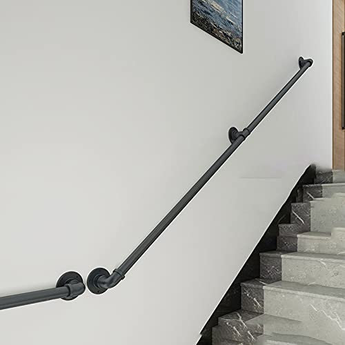 Corrimano per Scale con Tubo dell'Acqua, Kit Completo da 1 Piedi a 20 Piedi, Supporto per Parete per ringhiera in Ferro battuto Ringhiere per Scale, Montaggio a Parete/Nero (Size :