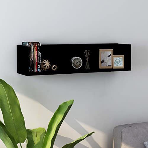 WIFESE CD-Wandregal Schwarz CD Regal Regal Schwarz Regale Dvd Regal Schmal CD StäNder CD Regal Holz Regal HäNgend Drei offene Fächer Aufbewahrungsschrank 75x18x18 cm Holzwerkstoff