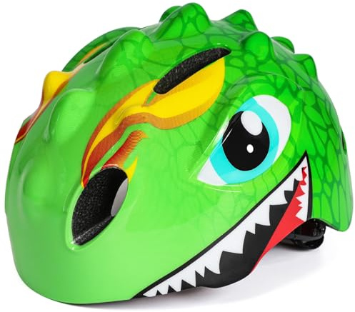 VICTGOAL Casco Bici Bambino, Perfetto Casco da Scooter per Cartoni Animati per scooter, Triciclo e Skateboard, Taglia Regolabile per Bambini 3-8 Anni (S: 50-54cm, Verde)
