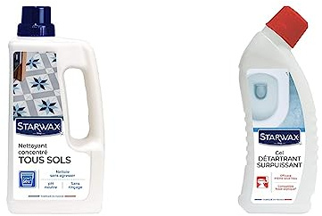 STARWAX Nettoyant Doux pour Sols Intérieurs - 1L - Idéal pour Nettoyer Tous les Sols - Pour un Usage Régulier & Détartrant Surpuissant en Gel pour WC - 750 ml - Usage Quotidien