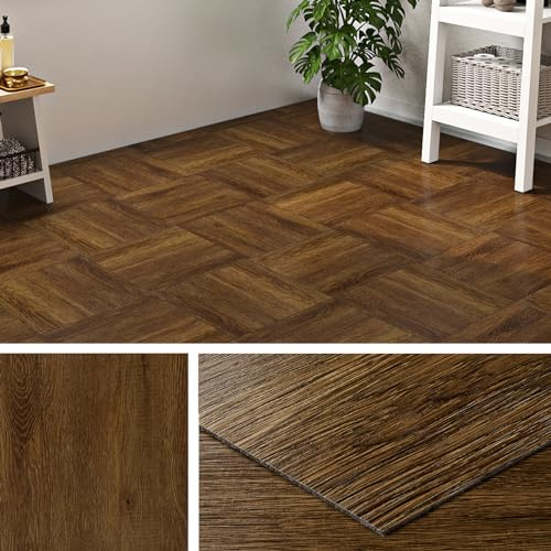 Livelynine PVC Bodenbelag Selbstklebend Holzoptik Dunkel Vinylboden Selbstklebend Badezimmer Küche 30x30CM 32-Fliesen Selbstklebende Fliesen Boden Braun Holzoptik Selbstklebende Bodenfliesen Holz