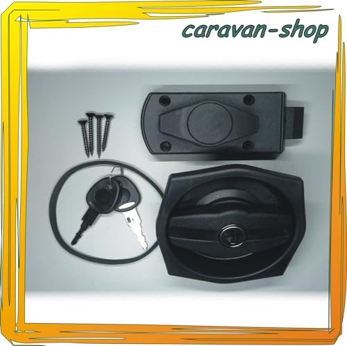 Türschloss mit Knauf für Caravan, Wohnmobil. Wohnwagen schwarz, rund Türschloß, Schloss, Außenschloss mit Schließzylinder und 2 Schlüssel, für Türstärken von 28-36 mm