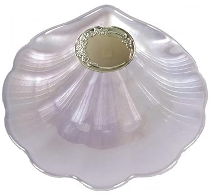 DOCOLASTRA Concha de Bautizo Personalizada en Cristal Nacarado con Ovalo Plateado o Dorado.Opcion de añadir Pañuelo o Bolsa de Bautizo (OVALO PLATEADO)