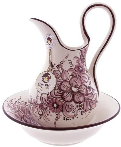 CERÁMICA ESPAÑA | Lavabo | Jarra y Palangana | Palancana | Jarra | Palangana antigua | Juego lavabo - Modelo D03 | Decoración 100% hecho a mano | 29x29x34 cm