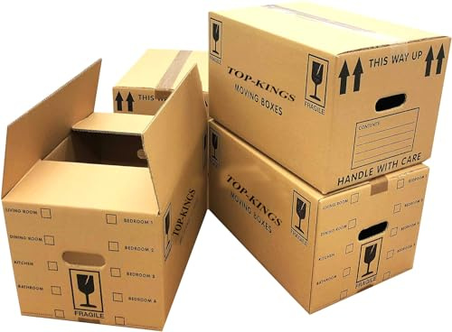 Top Spot Large Strong Cardboard Packing Moving House Boxes 46 cm x 30cm x 30cm with Carry Handles and Room List (10)