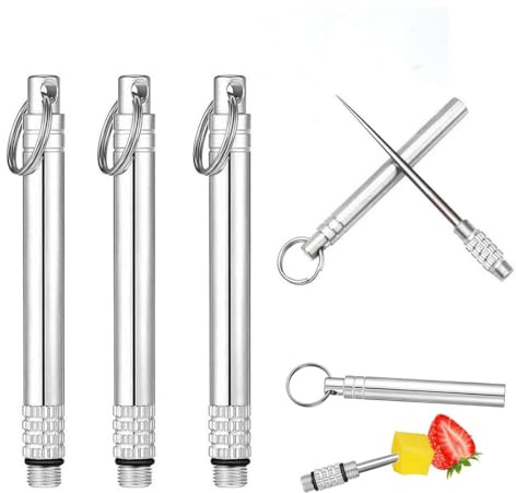 FDCGAS Palillos de Dientes portátiles - 3 pcs Soportes de Metal portátiles para Palillos de Dientes de Titanio,multifunción,Resistente al Agua,Ligero,Llavero, para Camping y Negocios,Reutilizable