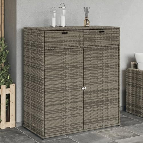 KOIECETA Gartenschrank Geräteschrank mit viel Stauraum Beistellschrank Schrank mit Türen Balkonschrank Terrassenschrank Poly Rattan (Grau, 105x55x113 cm)
