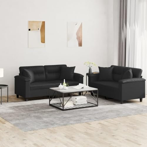ZEYUAN 2-TLG. Sofagarnitur mit Kissen Schwarz Kunstleder, Loungesofa, Sofas & Couches, Relaxsofa, Couch für Wohnzimmer, Couch Mit - 3202372