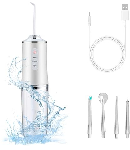 Electric Water Flosser Cordless for Teeth 3 Modes 4 Jet Tips Cleaning and Flossing Water Dental Portable Floss Irrigator Oral Water Flossed Rechargeable Tonsil Stone Travel Adults Birthday Gift