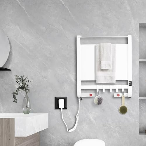 TINS Scaldasalviette Elettrico Termosifoni Moderni con Schermo LED Radiatore Elettrico Basso Consumo Portasciugamani Elettrico Temporizzatori e Termostato Termoarredo Elettrico a Parete-White 116W