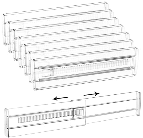 Sonhomay Schubladenteiler, 7 Stück, transparente Kunststoff-Schubladenteiler, erweiterbar von 11–20 Stück, verstellbare Schubladentrenner für Kleidung, Küchenutensilien