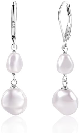 ALEXCRAFT Pendientes de Perlas, Pendientes de Aro de Plata 925, Pendientes de Perlas Barrocas Blancas, Elegante, Hipoalergénicos, Vintage, Regalo de Joyería para Mujeres y Niñas