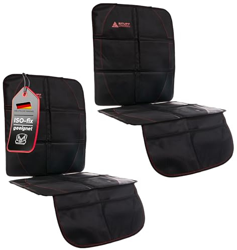 stuff from above® 2er Set Universal Autositzschoner & Kindersitzunterlage (Iso-Fix geeignet) für alle Auto Marken - Sitzschoner & Sitzschutz - Autositzauflage für Vordersitz, Rücksitz & Kindersitz