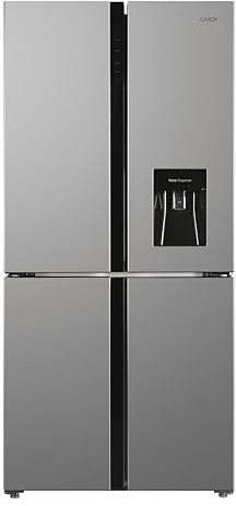 Candy CQS5T918EWX1, Frigorífico Americano 4 puertas, AnchoxAlto 91x183cm, Capacidad 560L, Total No Frost Circle+, Dispensador Agua, 2 Cajones Verduleros, Control Digital, Iluminación LED, 37DB, Inox