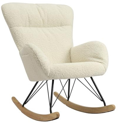 DARDVORLAG Schaukelstuhl mit weichem Lammfellimitat – Beiger Relaxstuhl im Skandi-Stil, gepolstert & ergonomisch, ideal fürs Wohnzimmer, Schlafzimmer