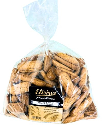Elisiria – Galletas artesanales integrales sin azúcar, paquete de 1 kg, galletas secas ideales para desayunos y meriendas, fabricadas en Italia (galletas integrales sin azúcar)