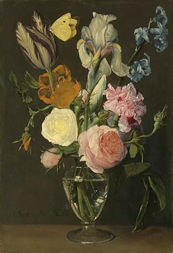 daniel seghers roses tulips irises and other flowers in a glass vase - Canvas Wall Art - Canvas Print On A Wooden Frame - Perfect Picture For Wall Decoration