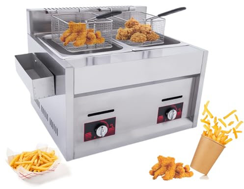 Glowdora Friggitrice, Friggitrice Professionale Multifunzione A Doppia Fessura con Potenza di Fuoco Regolabile, Friggitrice A Gas Professionale con Cestello E Coperchio in Acciaio Inox Rimovibili