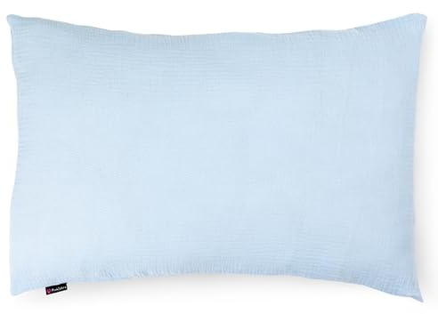 PinkZebra 35 x 40 cm Bio-Musselin Kopfkissenbezug, ÖkoTex Zertifiziert, Kopfkissenbezug aus 100% Organik Baumwolle, Musselin Kissenhülle, Bezug mit Reißverschluss, Made in EU, Blau