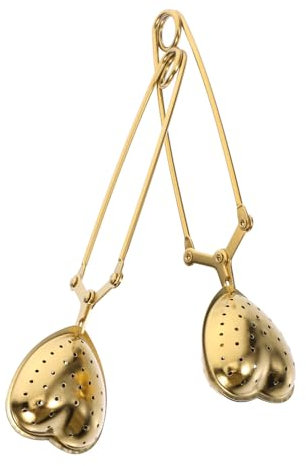ULTECHNOVO 2Pcs Stainless Steel Heart Shape Tea Infuser Filter with Handle Creative Tea Strainer for Loose Tea for Home Tea Parties Stylish and Golden