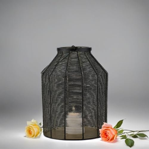 Marrakesch Boho dekoration aesthetic vindljus metalltråd är 33 cm stor svart guld | Lykta värmeljushållare Caecilia som trädgårdsdekoration och vardagsrumsbordsdekoration | utsökt ljushållare för ljus