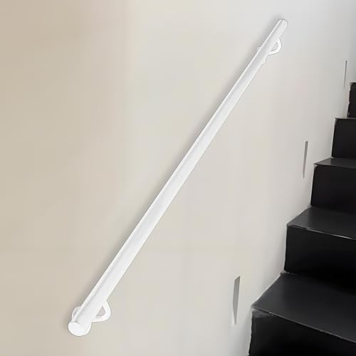 Lanmmraifc 1m 1.5m 2m 2.5m 3m Staircase Handrails, White Metal Stairs Banister Hand Rails, Wall Mounted Stair Railing Non-Slip Grab Rail for Outdoor Indoor Steps(8ft/240cm)