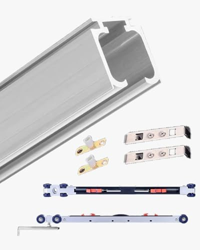 Minglez Sliding Door Kit Soft Close Pocket Door Track Kit for Closet, Hidden Track Sliding Barn Door Kit 4 5.5 6.6 8 10 12 ft, Black/Silver Heavy Duty Door Tracks Sets(Silver,9.8ft/295cm)