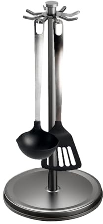 Qfdiwr Porta Utensili Da Cucina Rotante In AcciaioInox 21,5x21,5x44 Cm Porta Utensili Da Cucina Rotante Senza Fori Organizzatore Con 8 Ganci, Per Cucinas Domestica, Ideale Per Posate E Mestoli