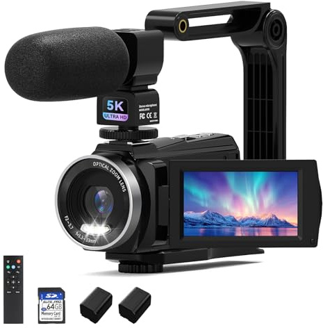 5K Video Camera Camcorder 48MP UHD WiFi Vlogging Camera for YouTube,10X Optical Zoom 3.0'' IPS Touch Screen Anti-Shake Digital Camera with LED Fill Light,64GB Card,Mic,Stabilizer,Remote,2 Batteries