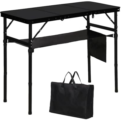LOFTEY Folding Camping Table with 3 Adjustable Height, 3ft Foldable Aluminum Camp Table, Lightweight with Storage Bag, Portable for Outdoor, BBQ, Hiking, 34.2 x 15.7 x 27.5, Black