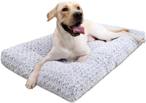 waschbares Hundebett Luxus Plüschkäfig, ultradünn weich und flauschig, für große Hunde, Jumbo, mittel und klein.-Grey|L 105 x B 70 x H 9 cm
