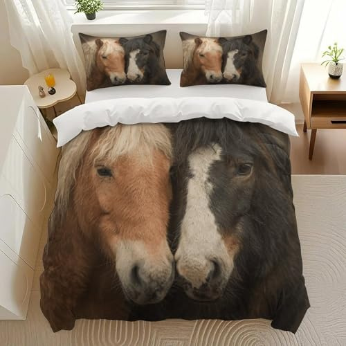 Paukolra Horse Duo Bedding Comforter Sets Bedding Set 3 Pieces (1 Duvet Cover 2 Pillowcases) with Zipper Closure Lightweight