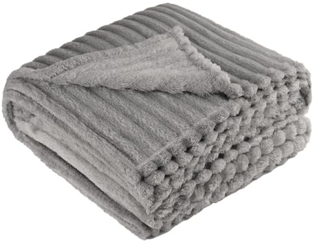 Yuknees Soft Plush Blanket,Striped Jacquard Bed Blanket,Warm Cozy Throw, for Sofas Couch Bed,Gifts for Women W150 x L200CM (Grey)