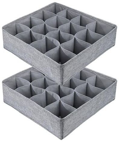 Jeesblsy Scatola a Scomparti, Cassetto Organizer per Biancheria Intima, Pieghevole per cassetti, Set di 2 Divisori Organizzatori per Biancheria Intima, Scatole per Riporre Calzini, Reggiseni (Grigio)