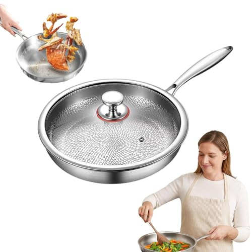 Padella antiaderente in puro titanio al 100%, design Nutri martellato, 26 cm, per tutti i fornelli e forni, lavabile in lavastoviglie, pentole non rivestite con coperchio