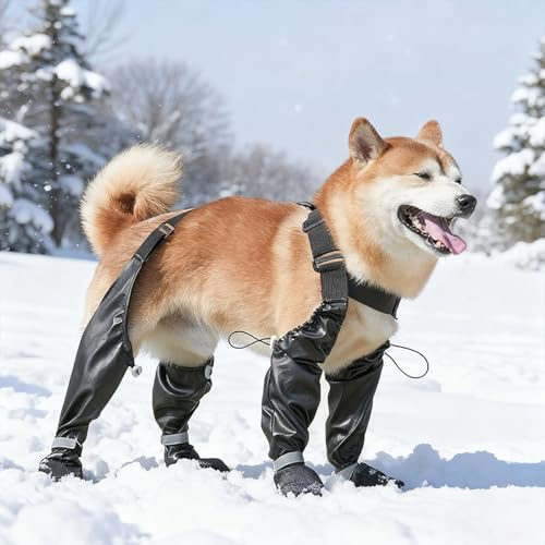 Wasserdichte Hundeschuhe – rutschfester Pfotenfußschutz für Hunde mit Strapse für verletzte Pfoten, stoppen Lecken, Outdoor, Spazierengehen, Schnee, regnerisches heißes Wetter, schmutzdicht, Winter