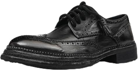 WinDhana Men’s Leather Derby Dress Shoes – Hand-Welted Wingtip Brogue Business Handmade Derby with Leather Cushioned Insole Full-Grain Horsehide G080-3 Black US 6.5