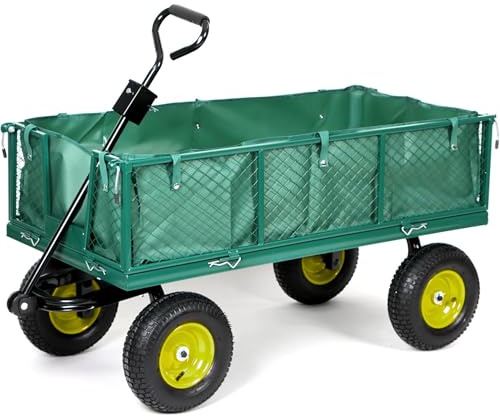 Heavy Duty Garden Trolley Trailer 500KG – 3-in-1 High Sided Cart, Trolley & Wheelbarrow with Steel Frame, Inflatable Wheels & Tarpaulin for Garden, Camping & Outdoor Use (Green)