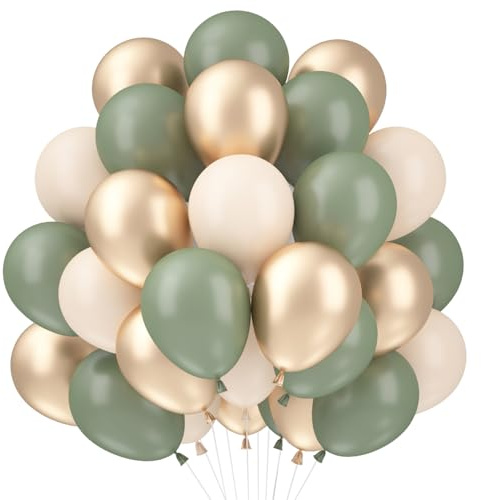 Luftballons Salbeigrün, 60 Stück Luftballons Grün Gold, Ballons Grüne Gold Beige, Grüne Luftballon Geburtstag Set, Luftballon Eukalyptus Grün Hochzeit Babyparty Tropische Safari Party Geburtstagsdeko